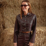 JESSAMY BROWN LEATHER BUTTON JACKET
