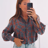 KELSEY DARK GREY/ORANGE CHECKERED BLOUSE