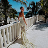 ESENCIA DIVINA BUTTER YELLOW FLOWER BANDEAU DRESS
