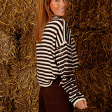 BEVERLY BROWN/ECRU STRIPED SEQUIN CARDIGAN