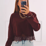 INEZ BORDEAUX LONGSLEEVE SHIRT WITH LACE