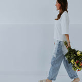 NORA WHITE LONG ASYMMETRIC LACE T-SHIRT