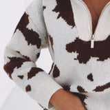 ANNELEEN ECRU COW PRINT PULLOVER