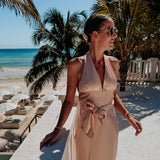 CORAZON DE MEXICO PEACH SATIN HALTER DRESS