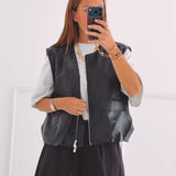 GEMMA BLACK LEATHER SLEEVELESS JACKET