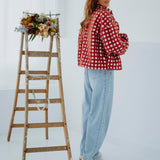 JULIETTE RED/BEIGE CHECKERED ZIP JACKET