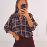 DUSTFALL BURGUNDY/DARK BLUE CHECKERED BLOUSE