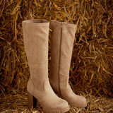 JACE BEIGE SUEDE HEEL BOOTS