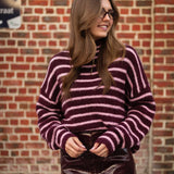 FLORENCE BURGUNDY/PINK STRIPED SWEATER