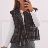 BRIELLE BROWN/DARK GREY CHECKERED SLEEVELESS JACKET