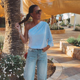 ILIANA GREY ONE SHOULDER BLOUSE