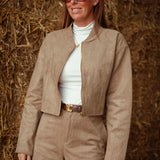 MORGAN TAUPE SUEDE ZIP JACKET