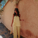 DINA YELLOW SATIN TWO-PIECE SET