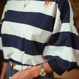 PRE-ORDER MARABETH DARK BLUE STRIPED SWEATER