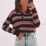 MACKENZIE BROWN STRIPED POLO KNITTED SWEATER