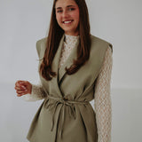 JULIE KHAKI SLEEVELESS BLAZER