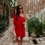 BERENICE RED LINEN ONE SHOULDER DRESS