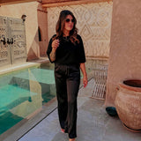 AL HOCEIMA BLACK SATIN LACE PANTS