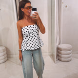 CHARLIE WHITE/BLACK POLKADOTS STRAPLESS TOP