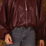 FAYLENE BURGUNDY LEATHER ZIP JACKET