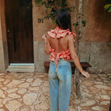 ALONDRA PEACH RUFFLE BLOUSE