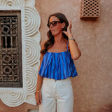 BARAKA BLUE STRIPED CROPPED TOP