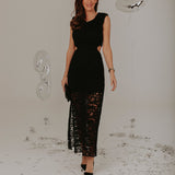 FESTIVE BLACK LACE CUT-OUT DRESS