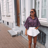 CELINE BORDEAUX/DARK BLUE CHECKERED BLOUSE