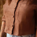 SKYLAR CAMEL SUEDE BUTTON BLOUSE