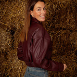 VERONICA BURGUNDY LEATHER ZIP JACKET