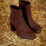 MADELEINE BROWN SUEDE HEEL BOOTS