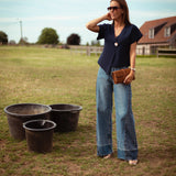 QUINN DARK BLUE BUTTON BLOUSE