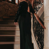 DANCING QUEEN BLACK SEQUIN OPEN BACK BLOUSE