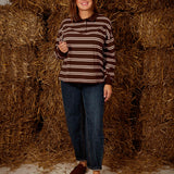 GREYA BROWN STRIPED LONGSLEEVE POLO SHIRT