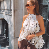 ASHLYN ECRU LEOPARD HALTER TOP