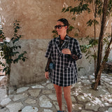 MAYARO DARK BLUE SHORTSLEEVE CHECKERED BLAZER