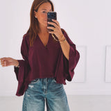 KAREN BORDEAUX V-NECK SWEATER