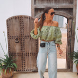 MARAVILLOSA GREEN LINEN OFF SHOULDER BLOUSE