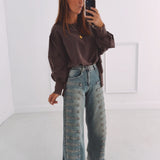 BLUE BUTTON BALLOON JEANS A5241