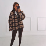 OPALINE BEIGE/BROWN CHECKERED TEDDY JACKET