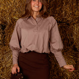 PRUDENCE TAUPE BUTTON BLOUSE