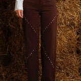 STUDS BROWN STRAIGHT JEANS 0670