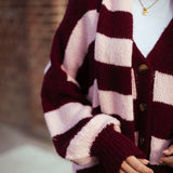 LOST IN THE CITY BORDEAUX/LIGHT PINK CARDIGAN WITH SCARF