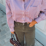 GRACELYN BORDEAUX CHECKERED BLOUSE
