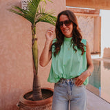 GHIZLANE LIGHT GREEN OPEN BACK BLOUSE