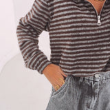 EMILIA BROWN/GREY STRIPED SWEATER