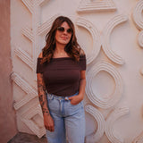 TAHANI BROWN OFF SHOULDER TOP
