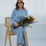 BELLE BLUE RIBBED LONGSLEEVE TOP