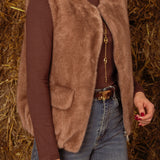 EUGENIA BROWN FAUX FUR SLEEVELESS JACKET