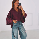 KAREN BORDEAUX V-NECK SWEATER